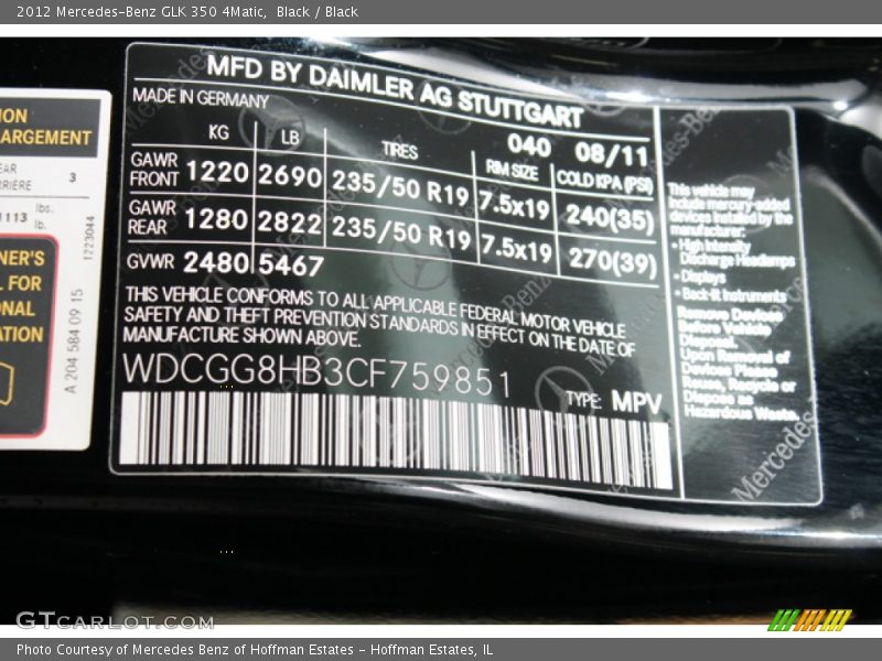 Black / Black 2012 Mercedes-Benz GLK 350 4Matic