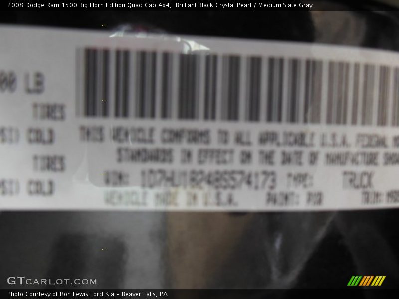 Brilliant Black Crystal Pearl / Medium Slate Gray 2008 Dodge Ram 1500 Big Horn Edition Quad Cab 4x4