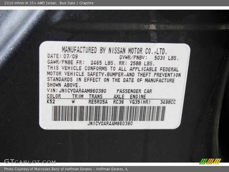 2010 M 35x AWD Sedan Blue Slate Color Code K52