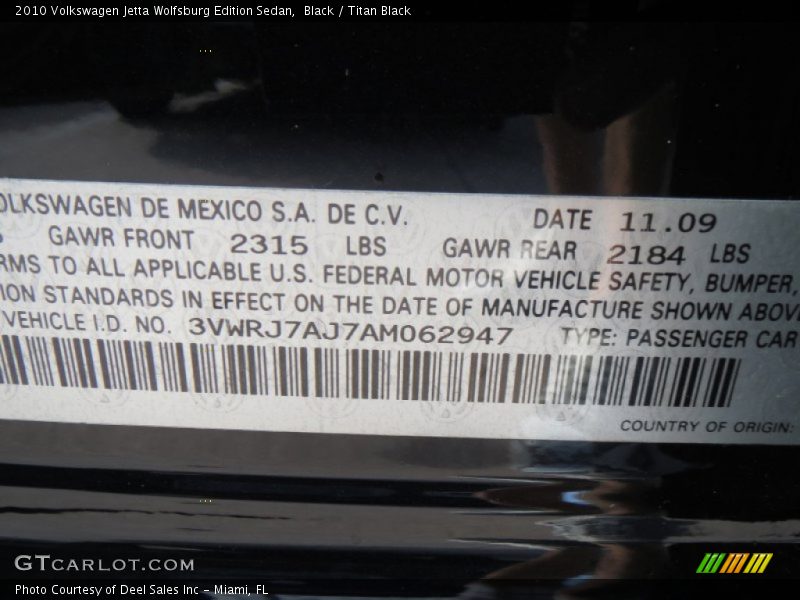 Black / Titan Black 2010 Volkswagen Jetta Wolfsburg Edition Sedan