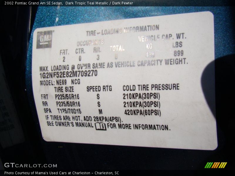 Dark Tropic Teal Metallic / Dark Pewter 2002 Pontiac Grand Am SE Sedan