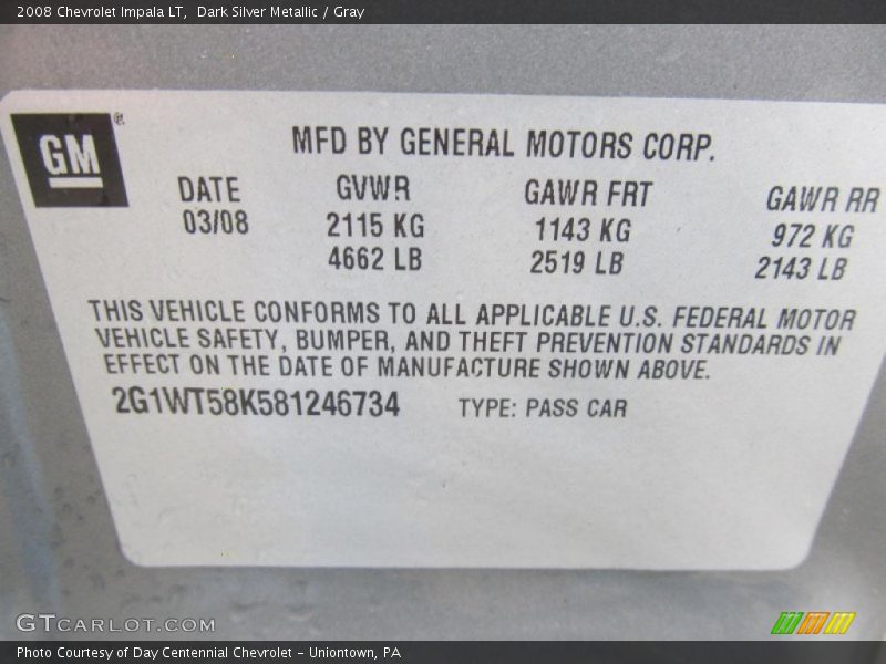Dark Silver Metallic / Gray 2008 Chevrolet Impala LT