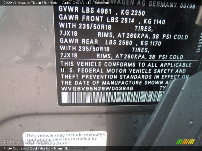 Alpine Grey Metallic / Sandstone 2009 Volkswagen Tiguan SEL 4Motion