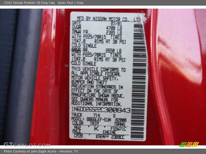 Aztec Red / Gray 2002 Nissan Frontier XE King Cab