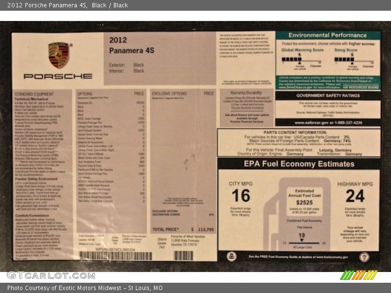  2012 Panamera 4S Window Sticker