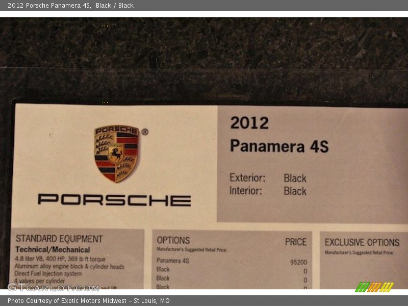  2012 Panamera 4S Window Sticker