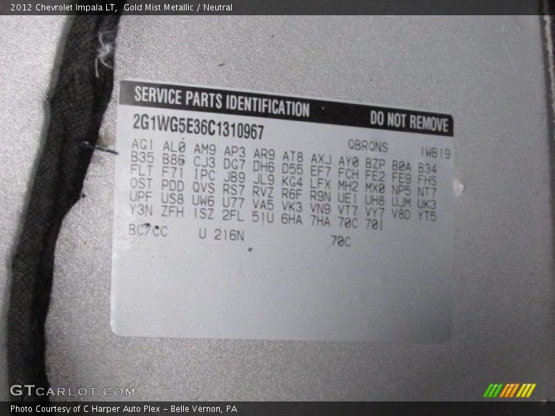 2012 Impala LT Gold Mist Metallic Color Code 216N