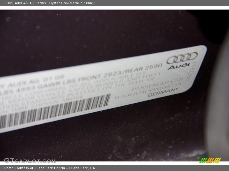 Oyster Grey Metallic / Black 2009 Audi A6 3.2 Sedan