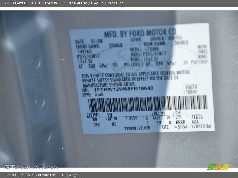 Silver Metallic / Medium/Dark Flint 2008 Ford F150 XLT SuperCrew