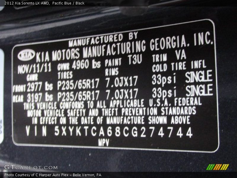 Pacific Blue / Black 2012 Kia Sorento LX AWD