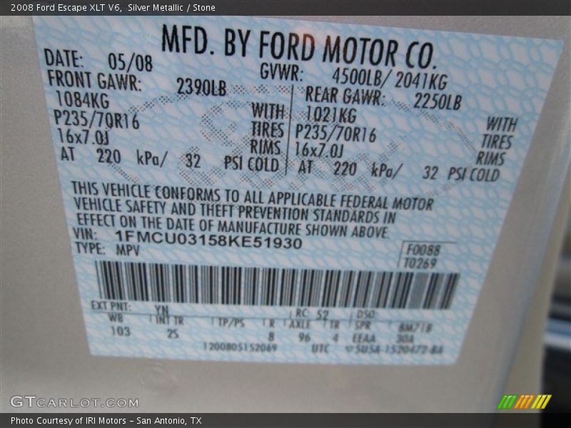 Silver Metallic / Stone 2008 Ford Escape XLT V6