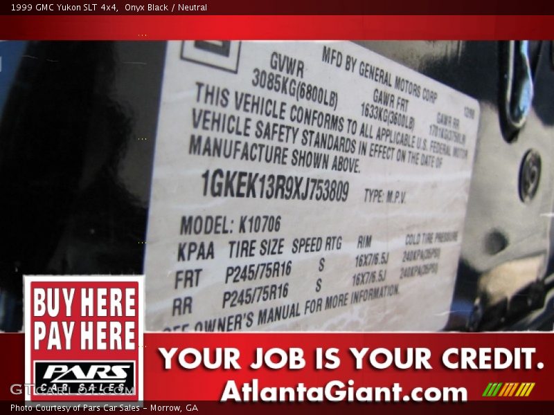 Onyx Black / Neutral 1999 GMC Yukon SLT 4x4
