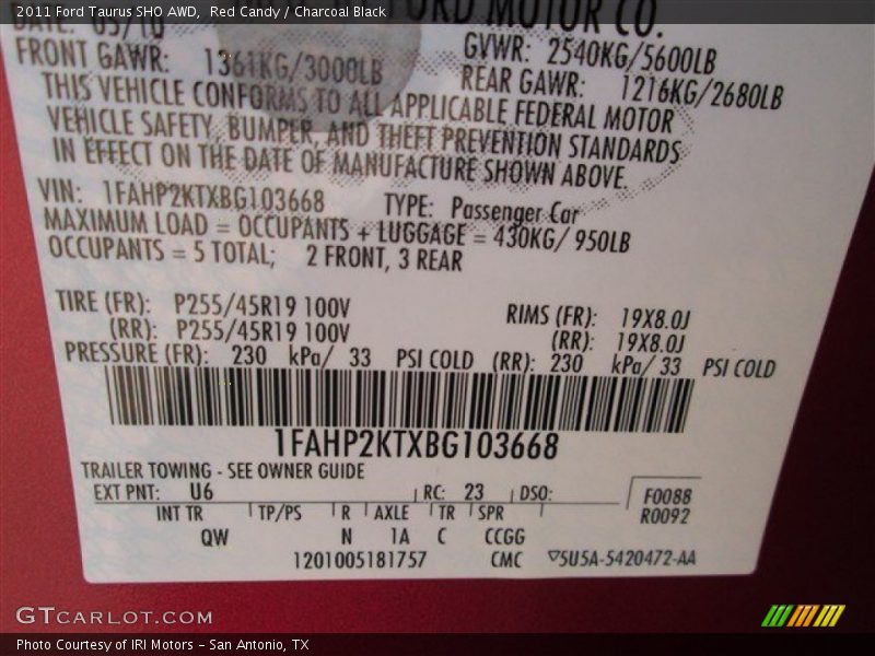 Red Candy / Charcoal Black 2011 Ford Taurus SHO AWD