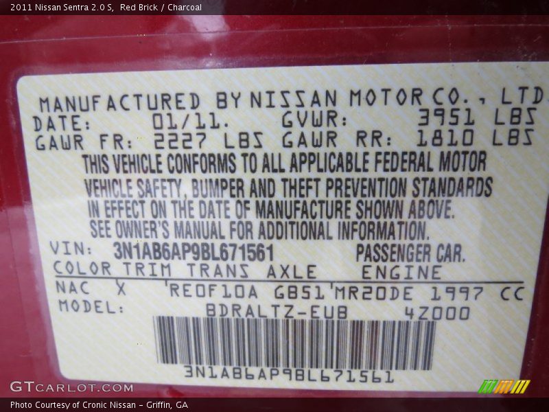 Red Brick / Charcoal 2011 Nissan Sentra 2.0 S