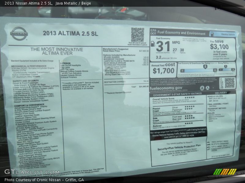 Java Metallic / Beige 2013 Nissan Altima 2.5 SL