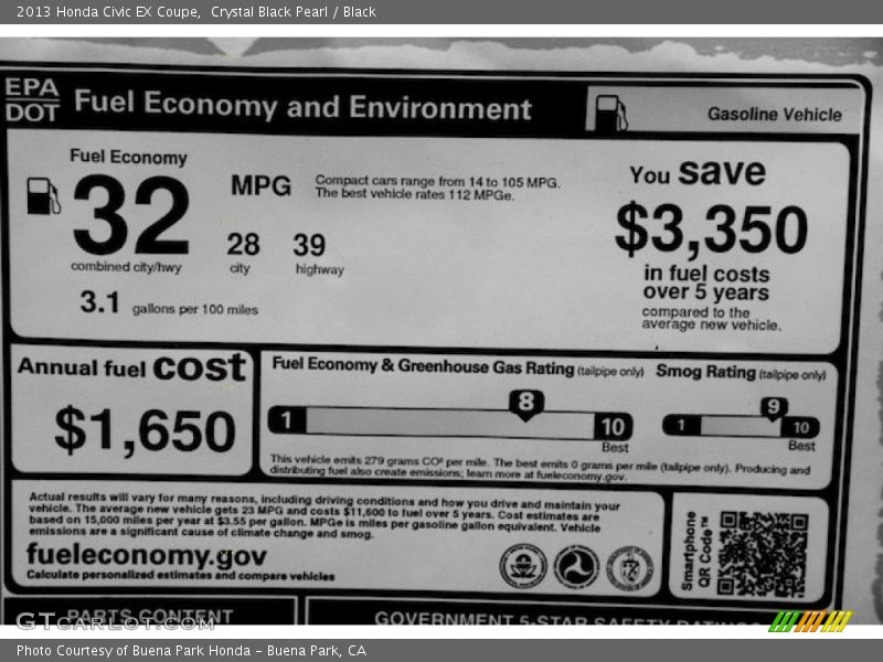  2013 Civic EX Coupe Window Sticker