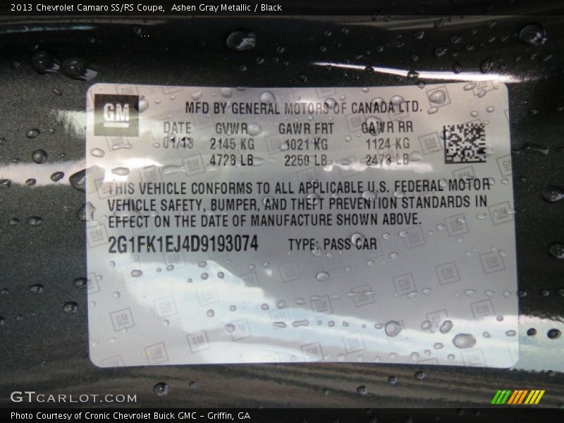 Ashen Gray Metallic / Black 2013 Chevrolet Camaro SS/RS Coupe