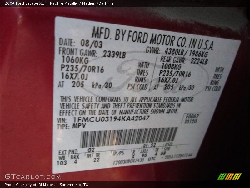 Redfire Metallic / Medium/Dark Flint 2004 Ford Escape XLT
