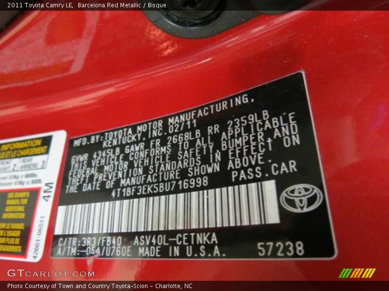 Barcelona Red Metallic / Bisque 2011 Toyota Camry LE