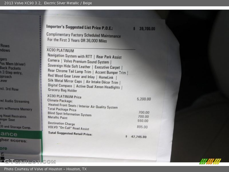  2013 XC90 3.2 Window Sticker