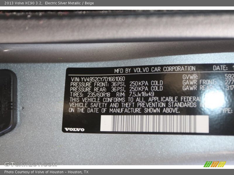 Info Tag of 2013 XC90 3.2
