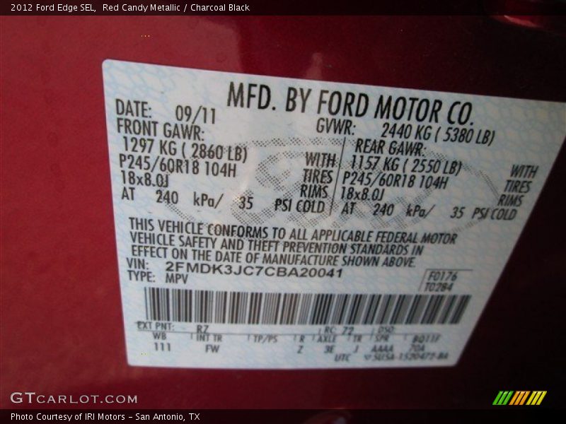 2012 Edge SEL Red Candy Metallic Color Code RZ