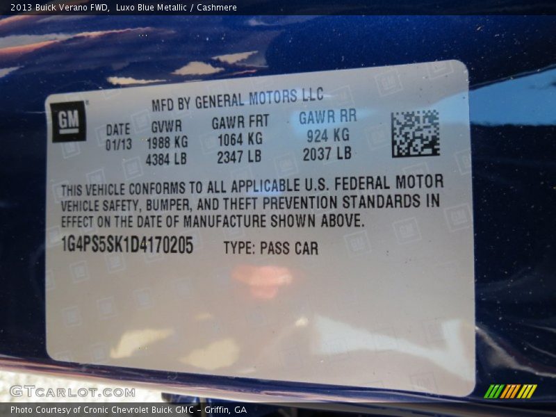 Luxo Blue Metallic / Cashmere 2013 Buick Verano FWD