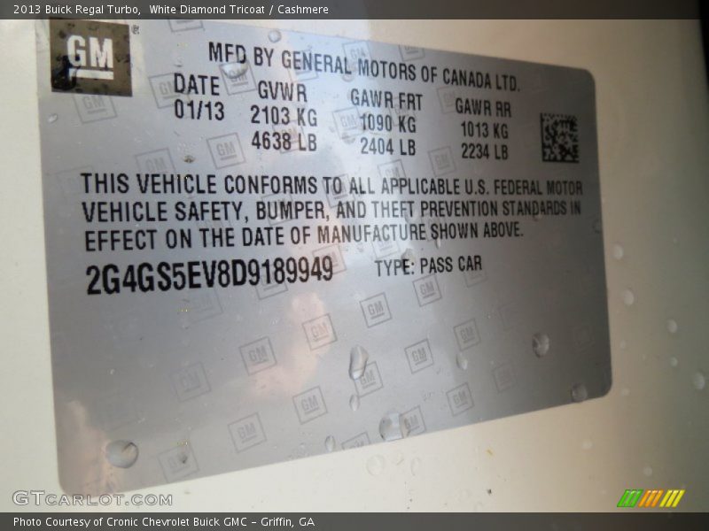 White Diamond Tricoat / Cashmere 2013 Buick Regal Turbo