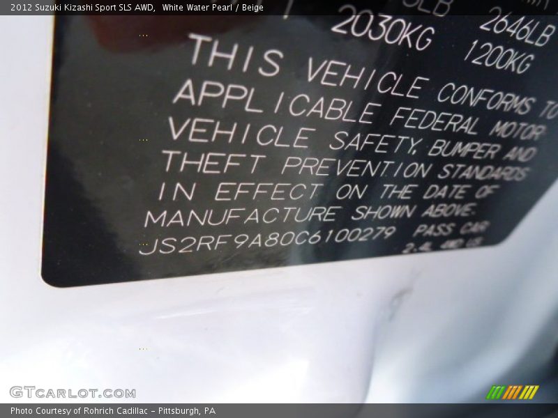 White Water Pearl / Beige 2012 Suzuki Kizashi Sport SLS AWD