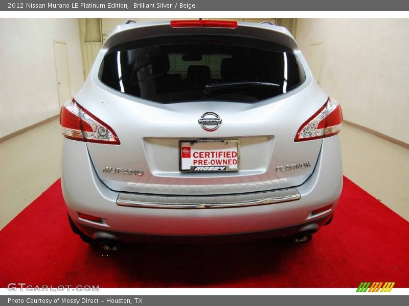 Brilliant Silver / Beige 2012 Nissan Murano LE Platinum Edition