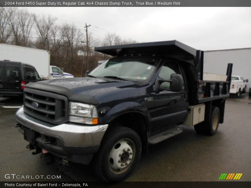 True Blue / Medium Flint 2004 Ford F450 Super Duty XL Regular Cab 4x4 Chassis Dump Truck