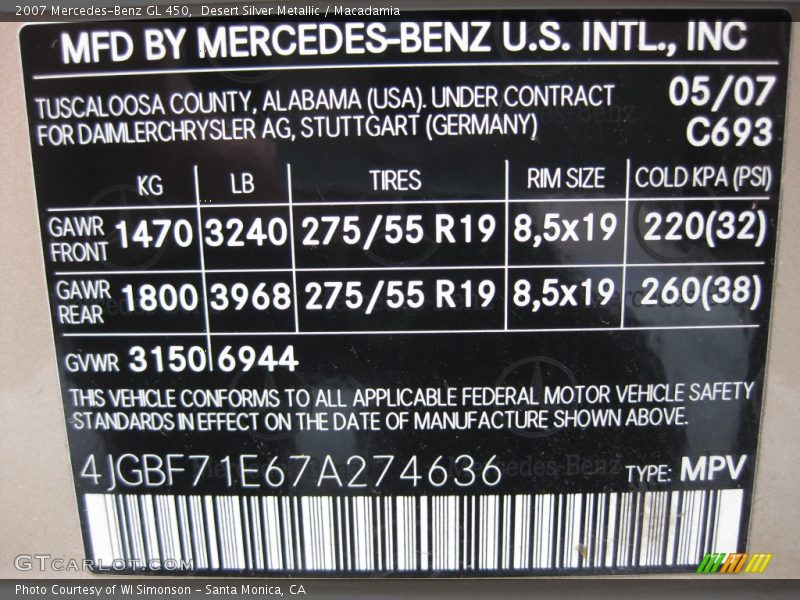 Desert Silver Metallic / Macadamia 2007 Mercedes-Benz GL 450