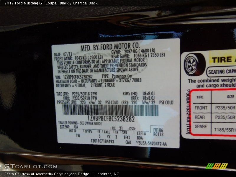 Black / Charcoal Black 2012 Ford Mustang GT Coupe