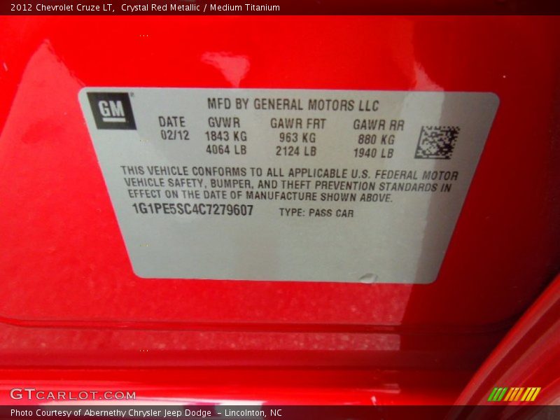 Crystal Red Metallic / Medium Titanium 2012 Chevrolet Cruze LT