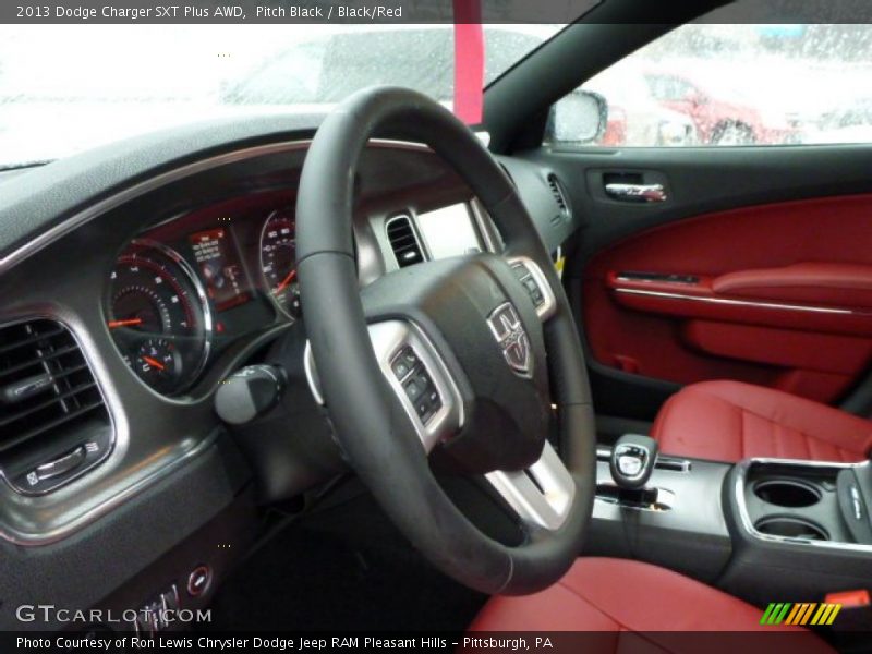 Pitch Black / Black/Red 2013 Dodge Charger SXT Plus AWD