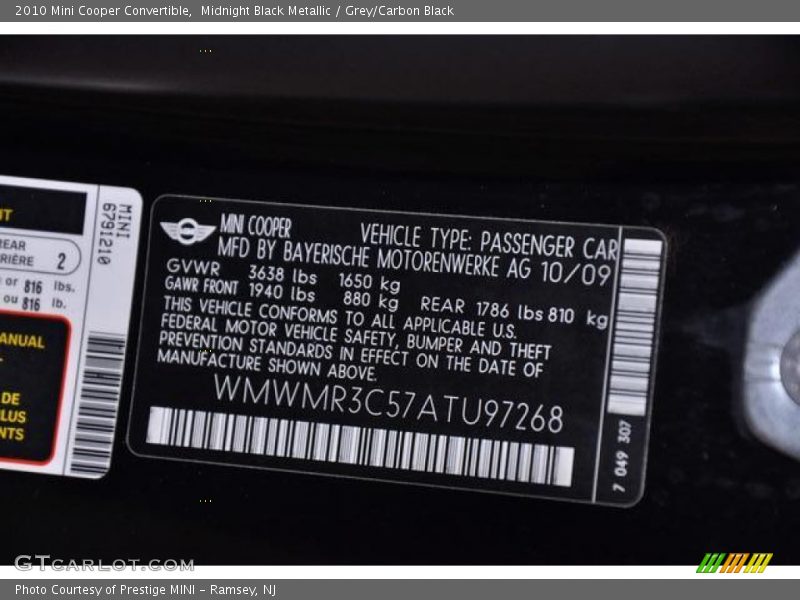 Midnight Black Metallic / Grey/Carbon Black 2010 Mini Cooper Convertible