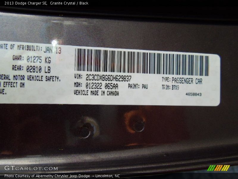 2013 Charger SE Granite Crystal Color Code PAU