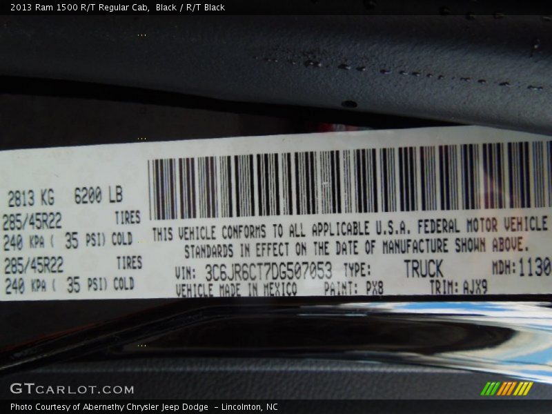 2013 1500 R/T Regular Cab Black Color Code PX8