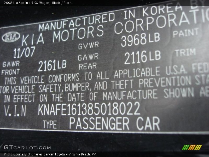 Black / Black 2008 Kia Spectra 5 SX Wagon