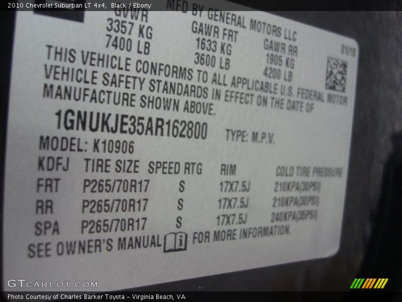Black / Ebony 2010 Chevrolet Suburban LT 4x4