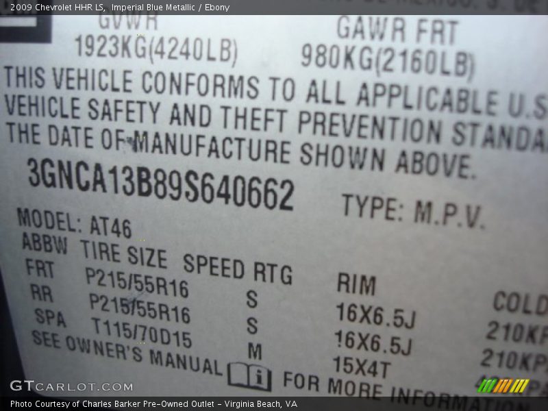 Imperial Blue Metallic / Ebony 2009 Chevrolet HHR LS