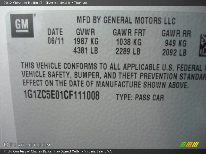 Silver Ice Metallic / Titanium 2012 Chevrolet Malibu LT