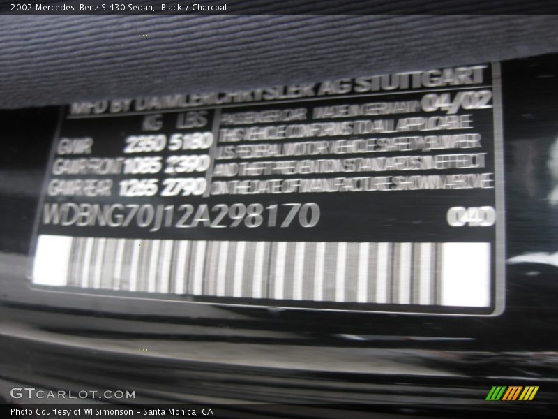 Black / Charcoal 2002 Mercedes-Benz S 430 Sedan