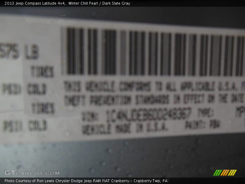 Winter Chill Pearl / Dark Slate Gray 2013 Jeep Compass Latitude 4x4