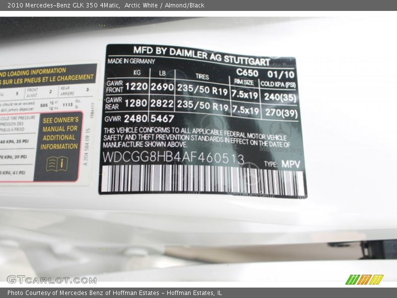 Arctic White / Almond/Black 2010 Mercedes-Benz GLK 350 4Matic