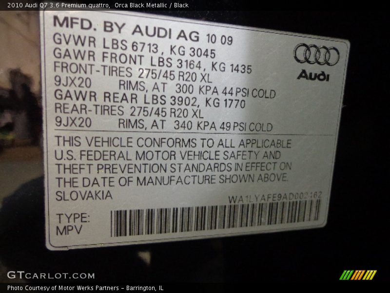 Orca Black Metallic / Black 2010 Audi Q7 3.6 Premium quattro
