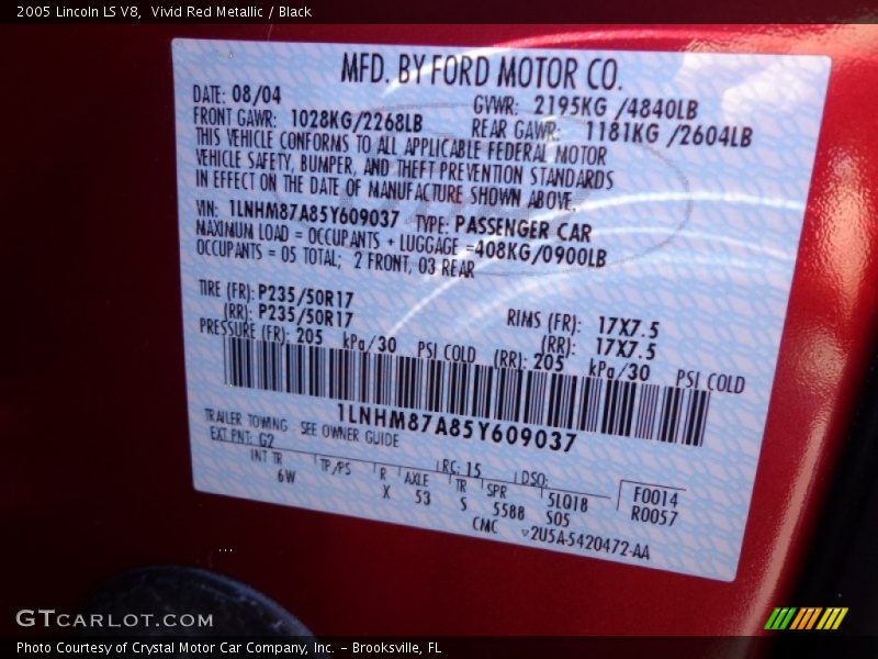 Vivid Red Metallic / Black 2005 Lincoln LS V8