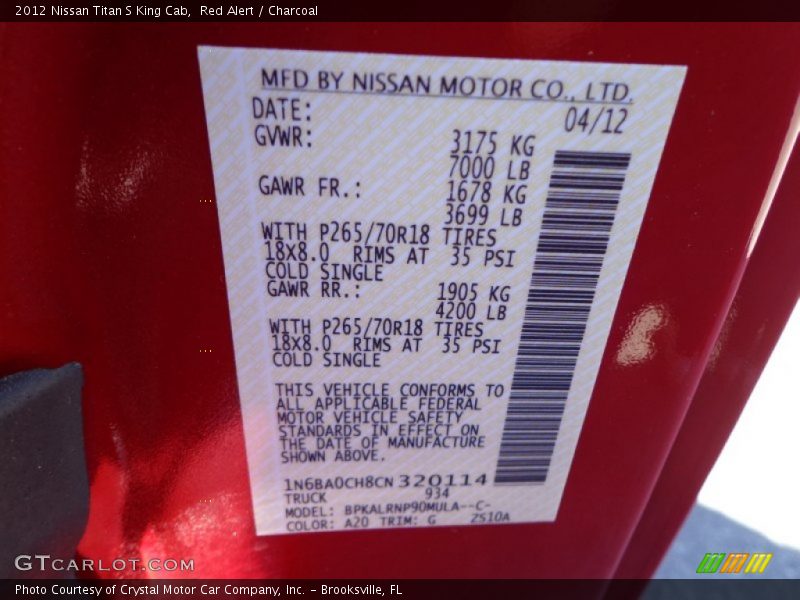 Red Alert / Charcoal 2012 Nissan Titan S King Cab