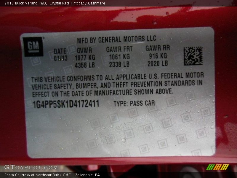Crystal Red Tintcoat / Cashmere 2013 Buick Verano FWD