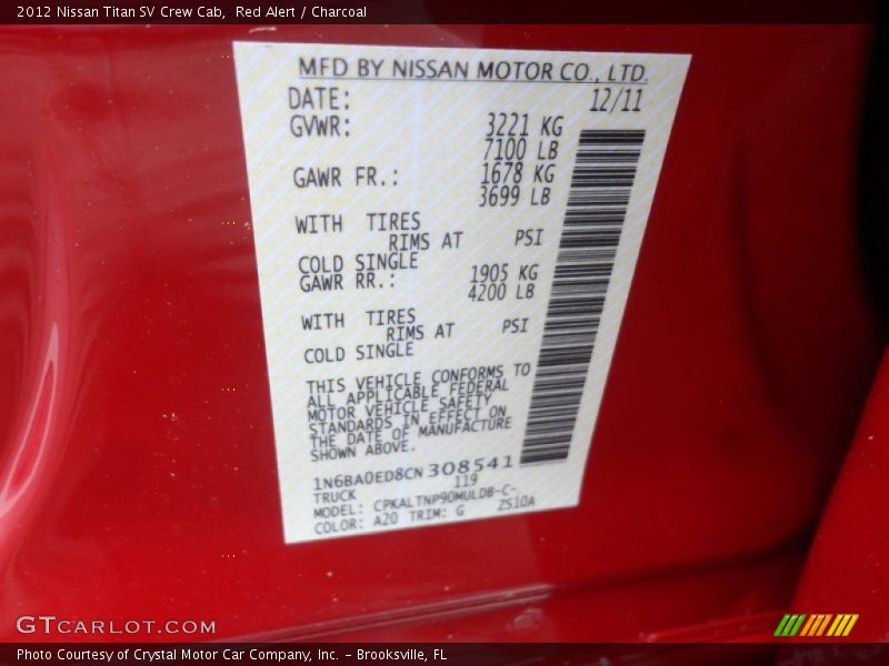 Red Alert / Charcoal 2012 Nissan Titan SV Crew Cab